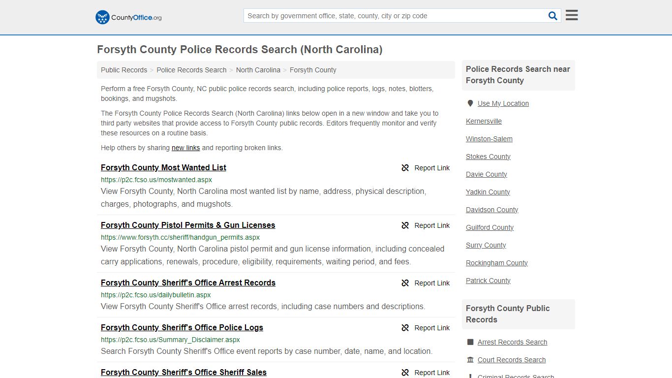Forsyth County Police Records Search (North Carolina) - County Office